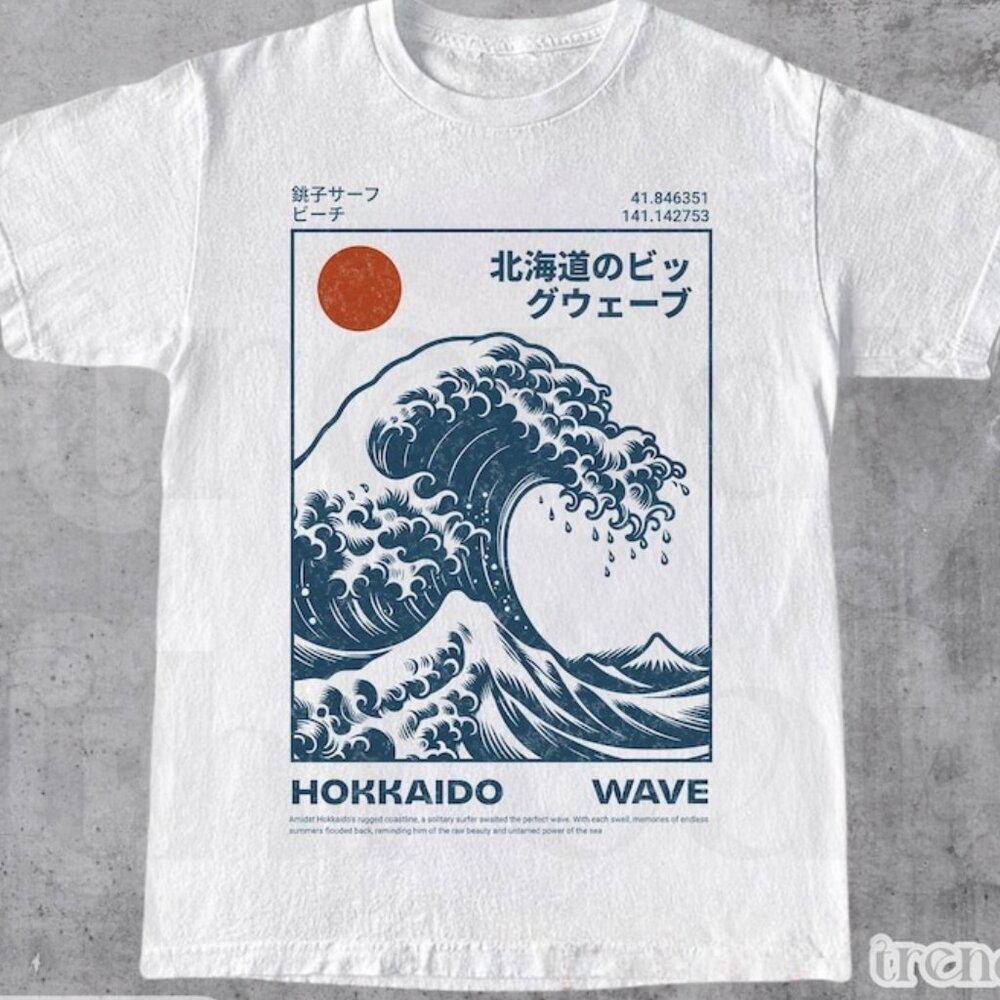 Hokkaido Wave Shirt, Retro Japanese Surf T-Shirt, Ukiyo-E Great Wave Graphic 166